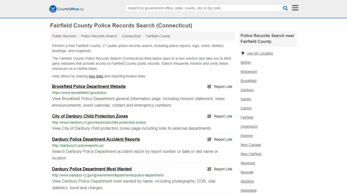 Fairfield County Police Records Search (Connecticut) - County Office