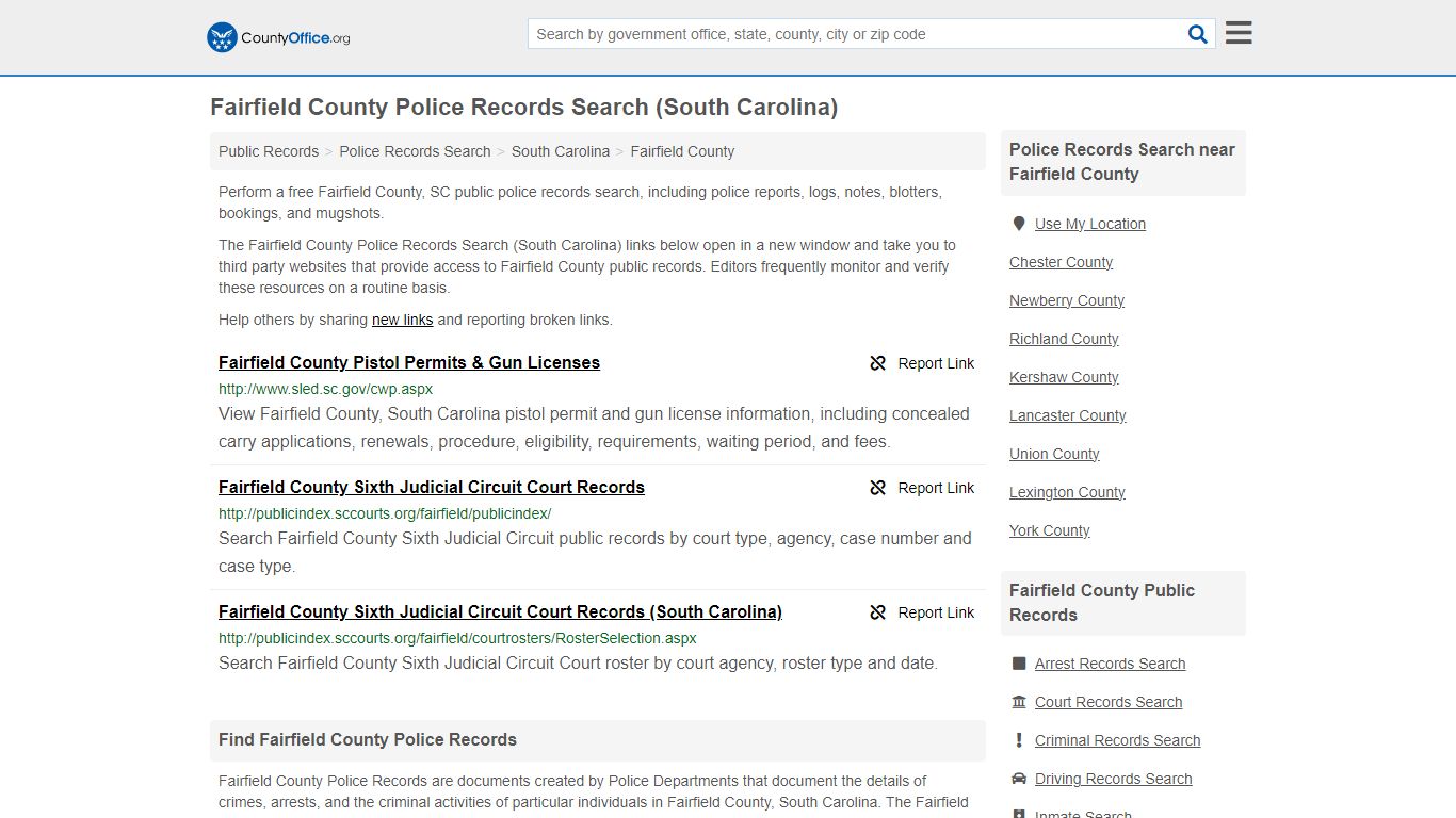 Fairfield County Police Records Search (South Carolina) - County Office